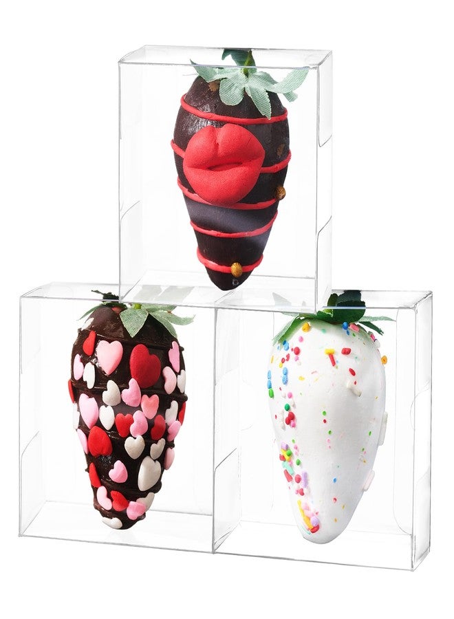 JCXGRVC 50 Pcs 2.5" X2.2" X2" Clear Single Chocolate Covered Strawberries Box Small Bakery Treat Boxes Macaron Boxes Mini Cinnamon Roll Boxes for 2 Gift Box for Wedding Birthday Christmas Party - Image 1