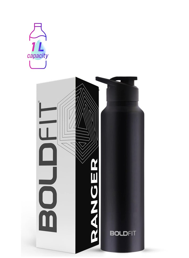 Boldfit Water Bottles Stainless Steel Water Bottle 1 Litre Steel Water Bottles for School Office Home Gym 1 Litre Water Bottle for Men Leakproof Rust free Steel Bottle -1000 ml Water Bottle Black - Image 1
