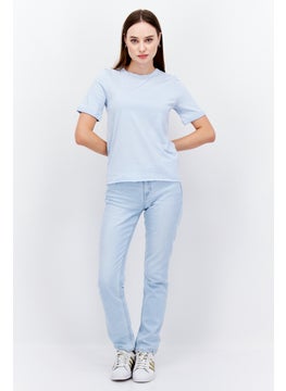 ESPRIT Women Crew Neck Short Sleeve Plain T-Shirt, Blue  - Image 3