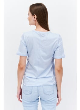 ESPRIT Women Crew Neck Short Sleeve Plain T-Shirt, Blue  - Image 2