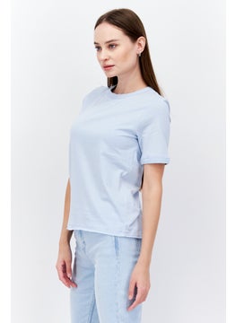 ESPRIT Women Crew Neck Short Sleeve Plain T-Shirt, Blue  - Image 4