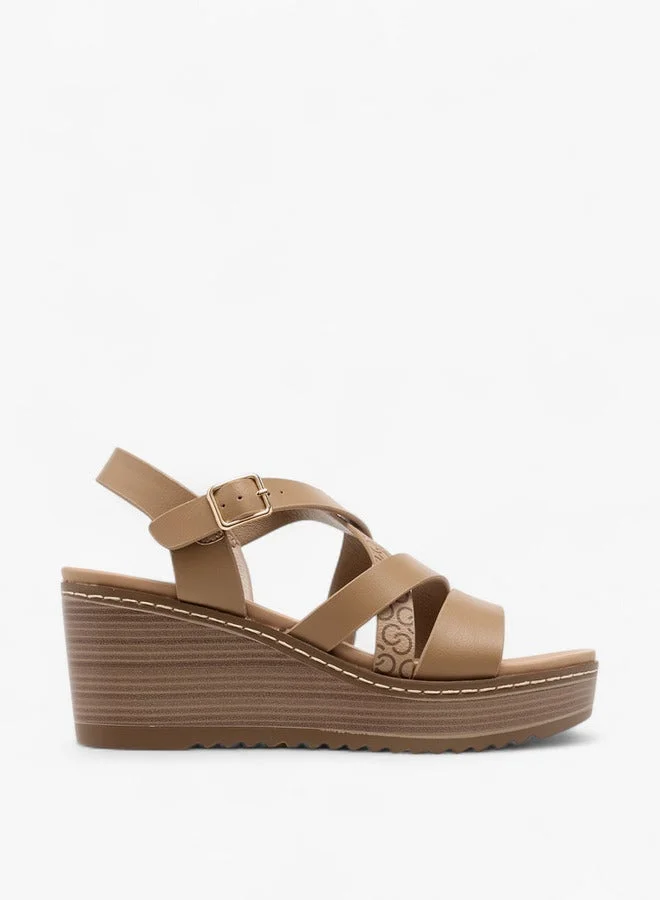 Celeste Women's Logo Print Cross Strap Sandals with Wedge Heel