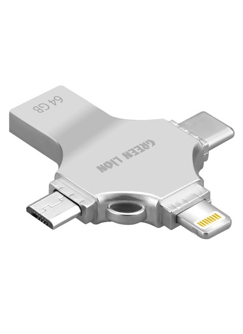 4-in-1 High-Speed USB Flash Drive 64GB Data Transfer / USB-A / USB-C / Lightening / Micro / Large Storage Capacity / Portable Design - Silver