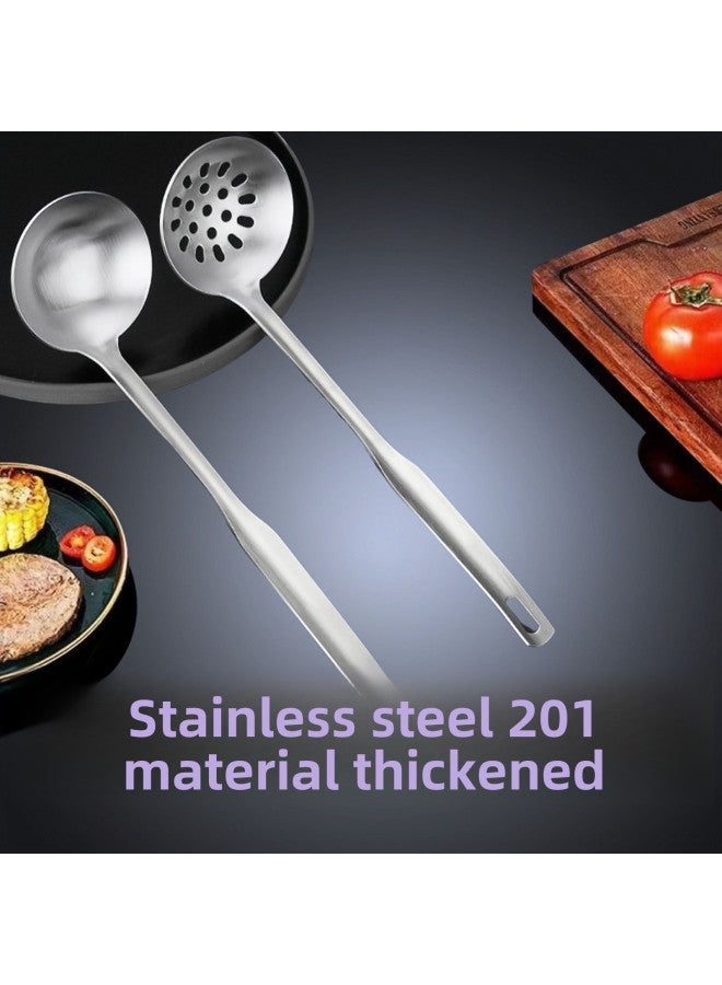 Stainless Steel Household Soup Spoon Thickened Soup Leak Tableware Spoon Hot Pot Shop Special Soup Leak Spoon Porridge Spoon Kitchen Spoon Soup Shell-Specifications:Stainless Steel 201 Soup Leakage Square Tail Handle  - Image 4