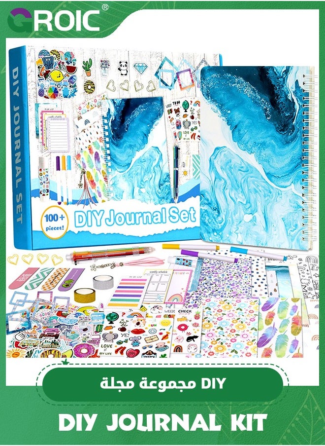 GROIC DIY Journal Set for Kids,100PCS+ Personalized Diary, Kids Scrapbook Kit, DIY Journal Kit,Art Supplies Stationary Scrapbook Diary Set, Journaling Kit Crafts (Blue)  - Image 1