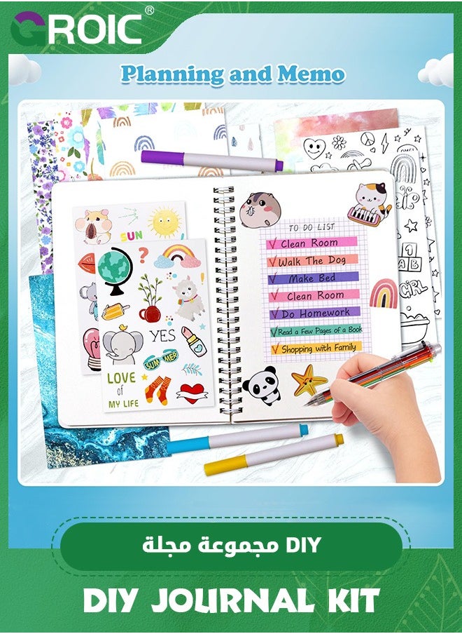 GROIC DIY Journal Set for Kids,100PCS+ Personalized Diary, Kids Scrapbook Kit, DIY Journal Kit,Art Supplies Stationary Scrapbook Diary Set, Journaling Kit Crafts (Blue)  - Image 4