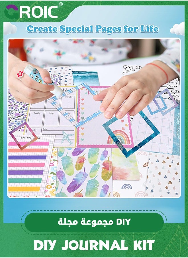 GROIC DIY Journal Set for Kids,100PCS+ Personalized Diary, Kids Scrapbook Kit, DIY Journal Kit,Art Supplies Stationary Scrapbook Diary Set, Journaling Kit Crafts (Blue)  - Image 3