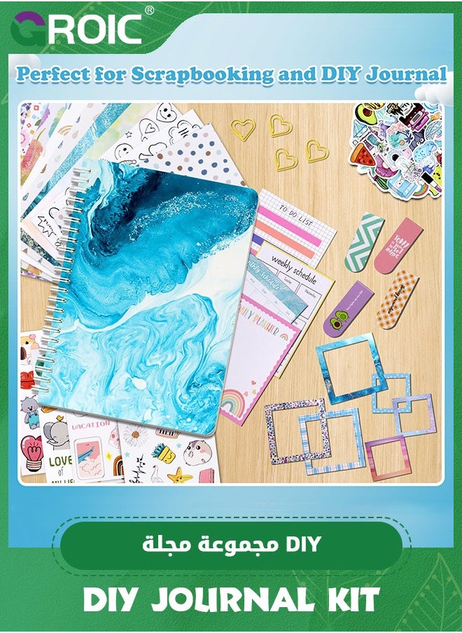 GROIC DIY Journal Set for Kids,100PCS+ Personalized Diary, Kids Scrapbook Kit, DIY Journal Kit,Art Supplies Stationary Scrapbook Diary Set, Journaling Kit Crafts (Blue)  - Image 5