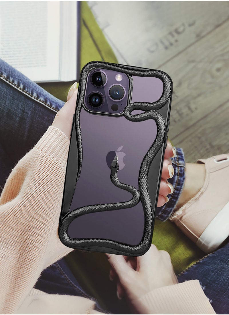 CATANES iPhone 14 Pro Max Case Cover Soft TPU and Glossy with Snake Design - Black  - Image 2