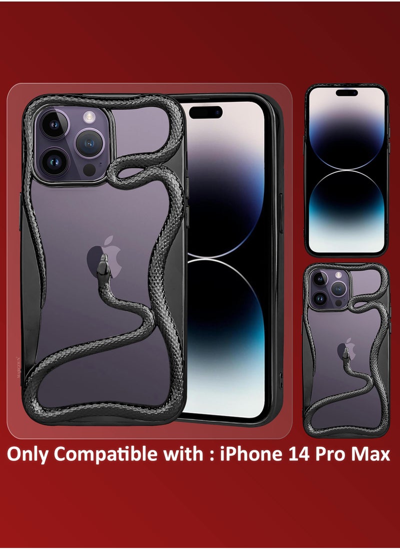 CATANES iPhone 14 Pro Max Case Cover Soft TPU and Glossy with Snake Design - Black  - Image 4
