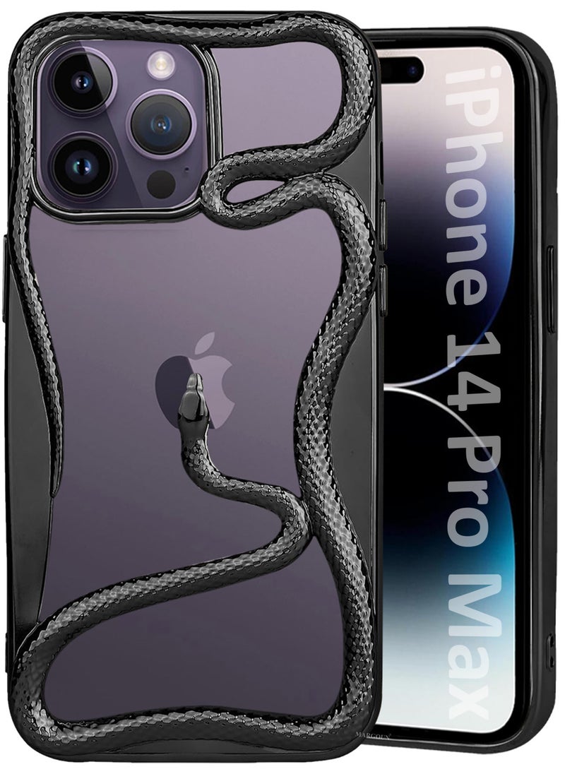 CATANES iPhone 14 Pro Max Case Cover Soft TPU and Glossy with Snake Design - Black  - Image 1