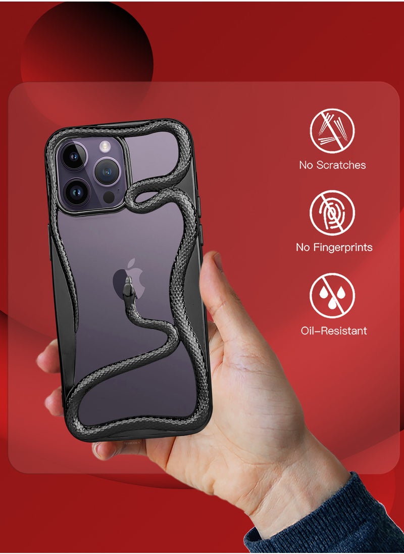 CATANES iPhone 14 Pro Max Case Cover Soft TPU and Glossy with Snake Design - Black  - Image 5
