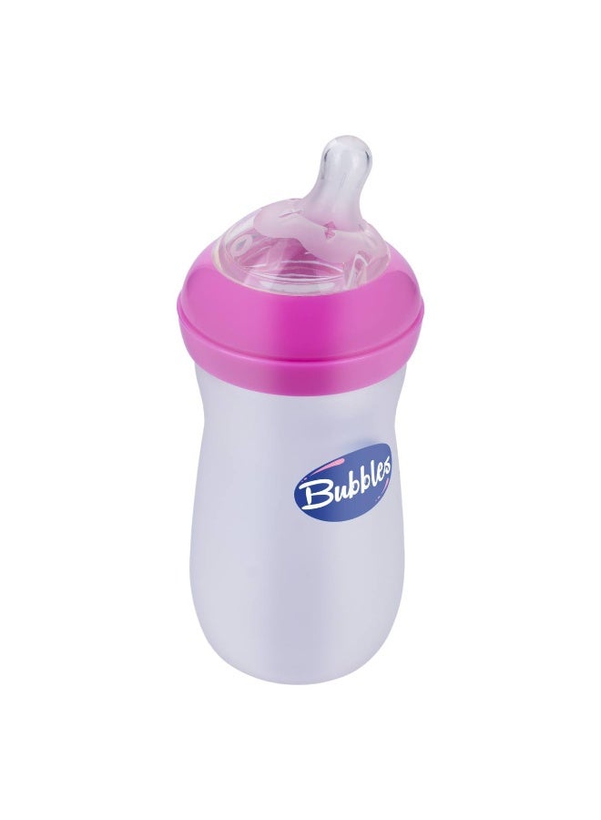 Bubbles Glass Baby Feeding Bottle 280ml with Tilted Silicone Nipple, Anti-Colic Design, BPA-Free, Easy Grip, Safe Glass Bottle for Newborns and Infants (Pink) - Image 3