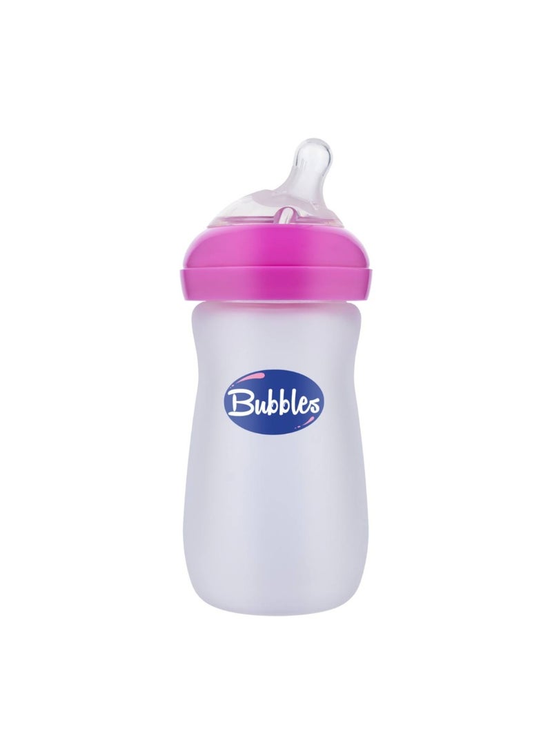 Bubbles Glass Baby Feeding Bottle 280ml with Tilted Silicone Nipple, Anti-Colic Design, BPA-Free, Easy Grip, Safe Glass Bottle for Newborns and Infants (Pink) - Image 1