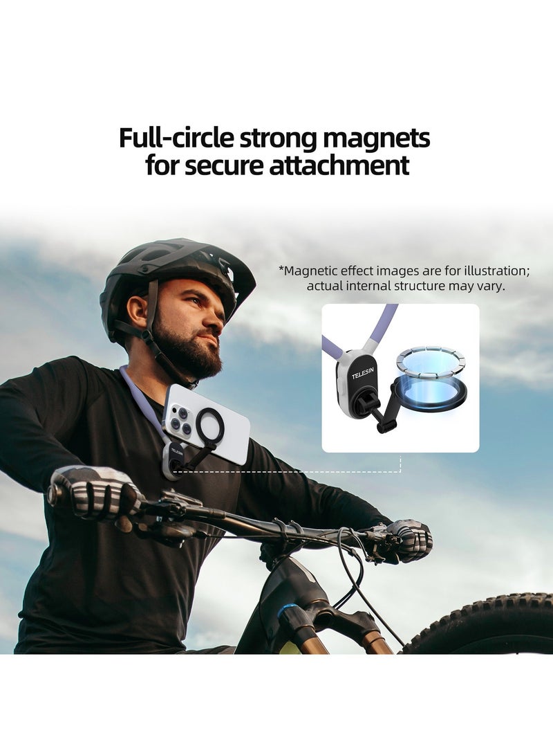 Magnetic Neck Mount for Phones, Cell Phone Holder Stand Hanging on Neck POV/Vlog Selfie Hand Free Necklace Phone Strap Video Recording for iPhone 15 14 13 12 Series Android Phones (Purple) - Image 4