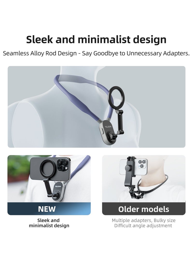 Magnetic Neck Mount for Phones, Cell Phone Holder Stand Hanging on Neck POV/Vlog Selfie Hand Free Necklace Phone Strap Video Recording for iPhone 15 14 13 12 Series Android Phones (Purple) - Image 5