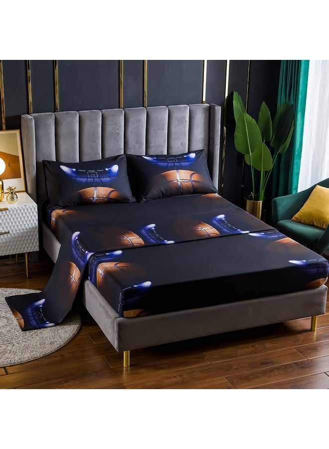 NIBEMINENT 4-Piece 3D Printed Fitted and Bed Sheet with Pillowcase polyester Multicolour 45.00 x 8.00 35.00cm - Image 1