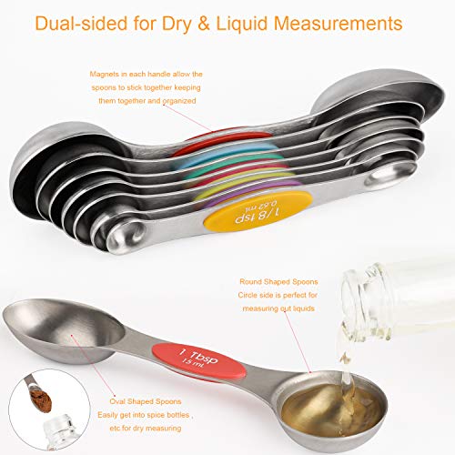 YellRin Magnetic Measuring Spoons Set of 8 Stainless Steel Dual Sided Stackable Measuring Spoons Nesting Teaspoons Tablespoons for Measuring Dry and Liquid Ingredients - Image 3