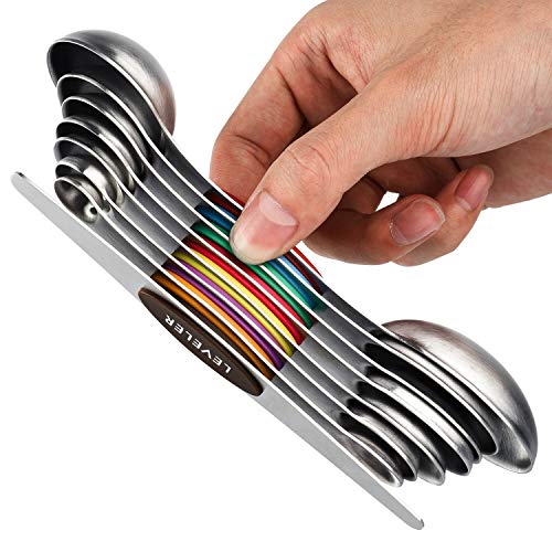 YellRin Magnetic Measuring Spoons Set of 8 Stainless Steel Dual Sided Stackable Measuring Spoons Nesting Teaspoons Tablespoons for Measuring Dry and Liquid Ingredients - Image 1