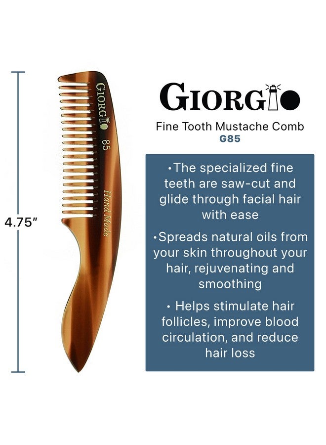 Giorgio G85 Travel Size Mustache And Beard Comb For Men - Small Fine Tooth Pocket Comb For Everyday Hair Care - Sawcut And Hand Polished Pocket Comb And Styling Comb - Handmade Tortoiseshell Comb - Image 2