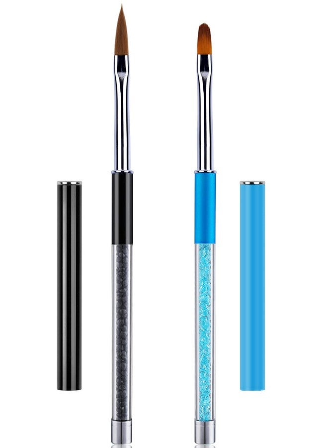 SILPECWEE 2Pcs Acrylic Nail Brush, Oval Nail Art Brushes Nail Clean Up Brushes Nail Design Tools Nail Painting Kit Manicure Remover Polish Brush - Image 1