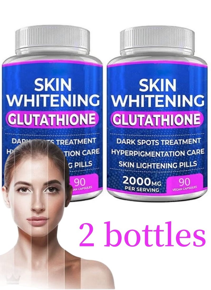 SKIN - Whitening Pills - 2 Bottles*90 Capsules 2000mg Glutathione - Effective Skin Lightening Supplement - Dark Spots, Melasma & Acne Scar Remover, Hypermentation Treatment - Anti-Aging Antioxidant - Image 1