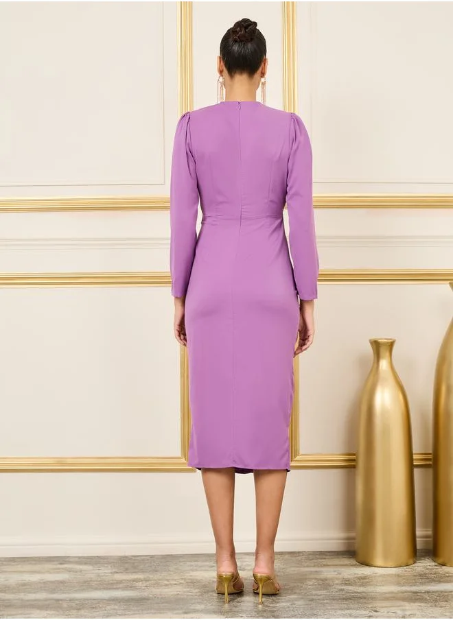ستايلي Front Ruched Detail Sheath Midi Dress