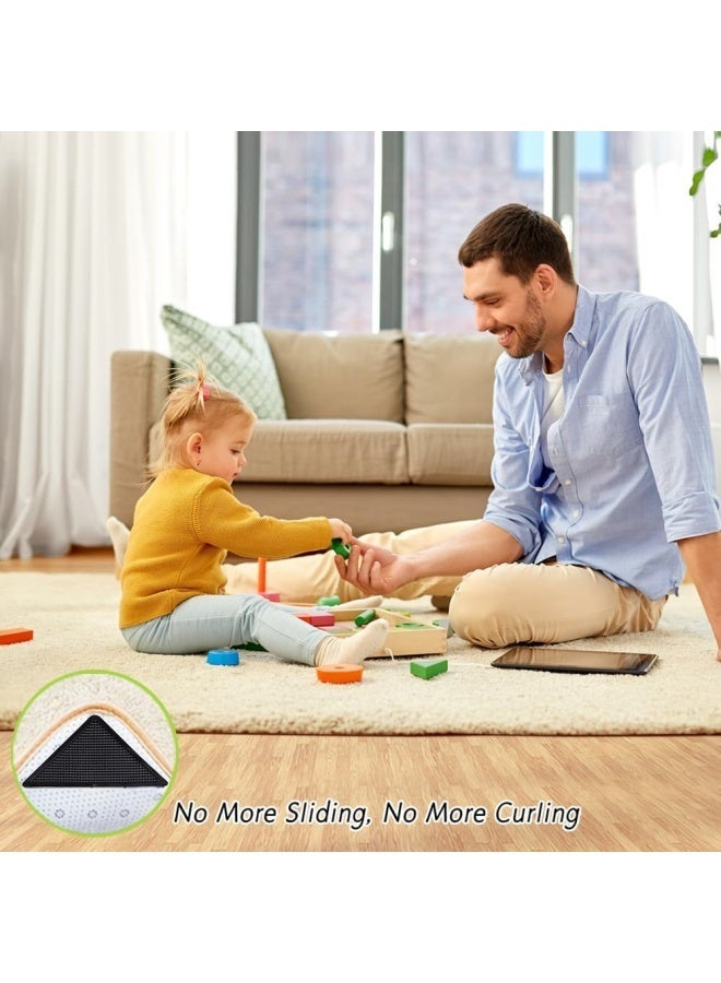 8 Pcs Rug Tape Hardwood Floor No Damage, Reusable Washable Grippers for Rugs, Carpet Tape for Area Rugs, Non Slip Rug Pads Grippers (Black) - Image 2