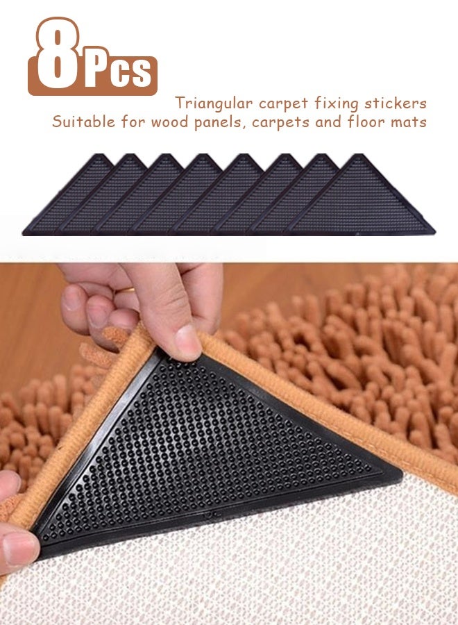 8 Pcs Rug Tape Hardwood Floor No Damage, Reusable Washable Grippers for Rugs, Carpet Tape for Area Rugs, Non Slip Rug Pads Grippers (Black) - Image 1