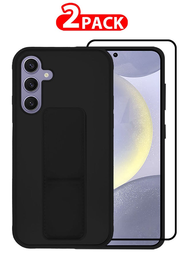 CATANES 2 Packs For Samsung Galaxy S24 Plus Case and Screen Protector Magnetic Stand and Holder Premium Silicone Vertical and Horizontal Hand Strap Grip Multi Stand Cover Black  - Image 1