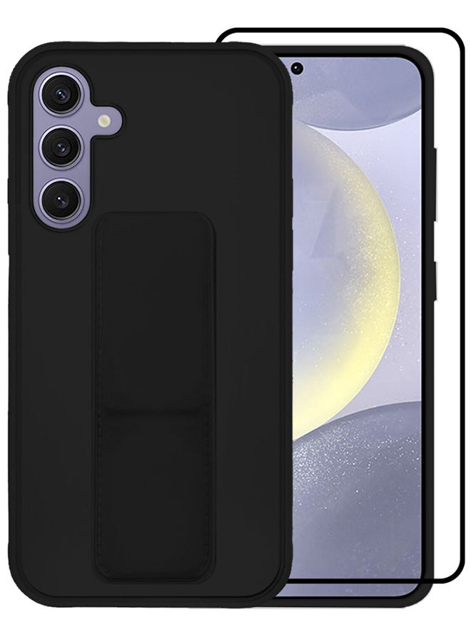 CATANES 2 Packs For Samsung Galaxy S24 Plus Case and Screen Protector Magnetic Stand and Holder Premium Silicone Vertical and Horizontal Hand Strap Grip Multi Stand Cover Black  - Image 3