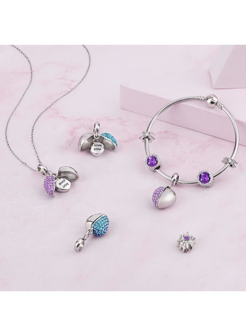 SOLARAE Women's Bead Charm, Sterling Silver Heart Charm, 925 Sterling Silver Dangle Pendants Beads Charms Jewelry Gift for Women Girls - Image 2