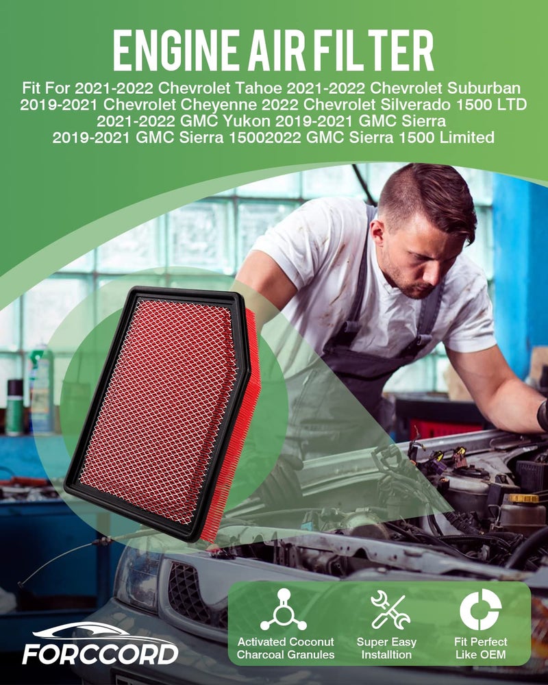 Forccord Engine Air Filter PA99417X Fits for 2019-21 Chevrolet Silverado 1500/GMC Sierra 1500, 2021-22 Tahoe/Suburban/GMC Yukon Air Filter Replacement - Image 2