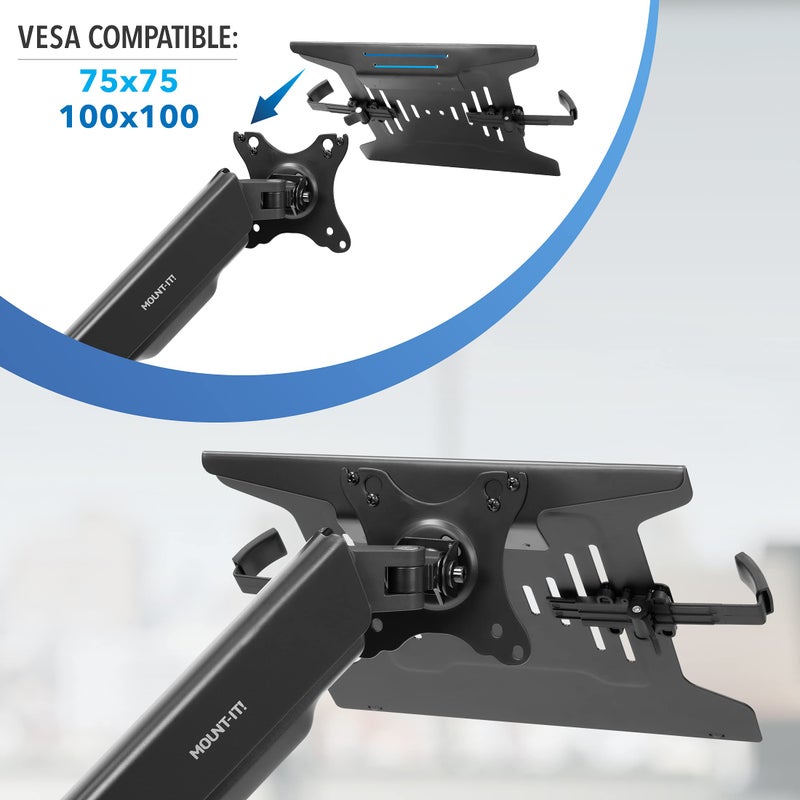 Mount-It! Laptop Desk Mount Arm with Gas Spring, Height Adjustable Laptop Stand for Desk, Fits Laptops up to 17 Inch, Full Motion Laptop Tray Mount with Clamp or Grommet Installation - Image 5