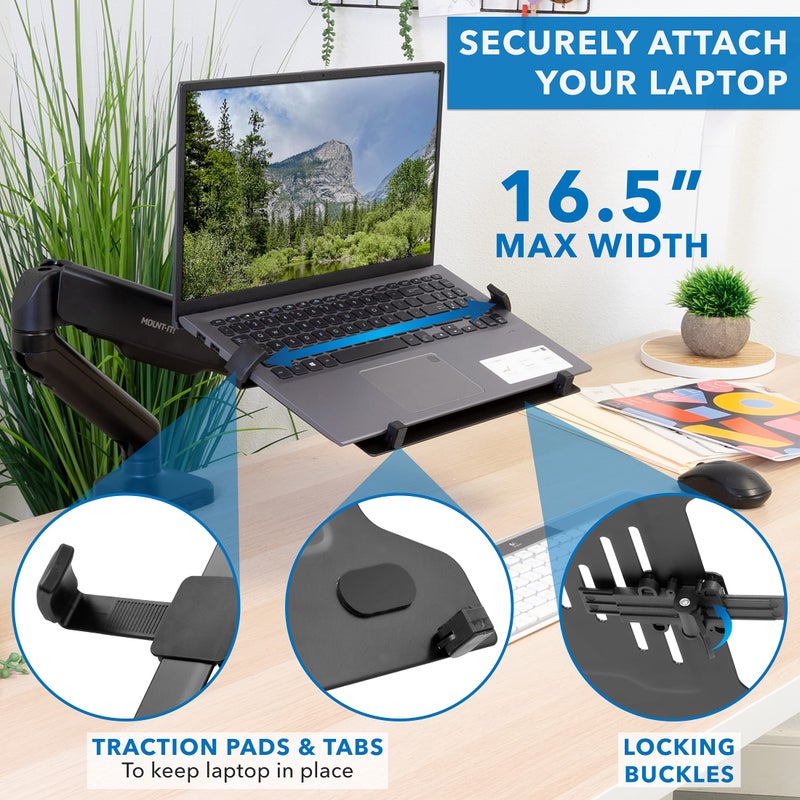 Mount-It! Laptop Desk Mount Arm with Gas Spring, Height Adjustable Laptop Stand for Desk, Fits Laptops up to 17 Inch, Full Motion Laptop Tray Mount with Clamp or Grommet Installation - Image 4