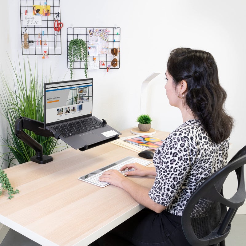 Mount-It! Laptop Desk Mount Arm with Gas Spring, Height Adjustable Laptop Stand for Desk, Fits Laptops up to 17 Inch, Full Motion Laptop Tray Mount with Clamp or Grommet Installation - Image 3