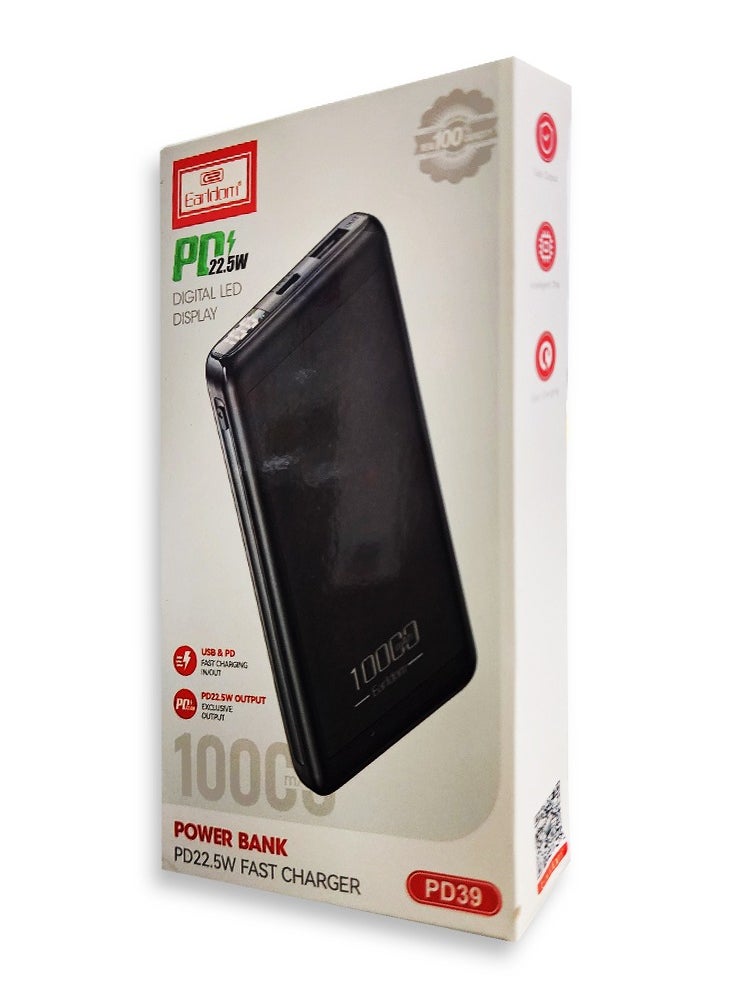 Earldom - Power Bank 10000mAh with USB Output Fast Charging ,  Black - PB39 - Image 1