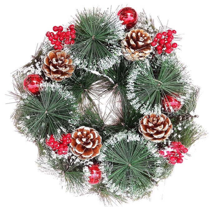 1 PCS PINECONE RED BERRIES SNOW FROST WREATH XMAS CHRISTMAS FRONT DOOR WALL DECORATION CHRISTMAS WREATH CHRISTMAS DECORATION ITEM