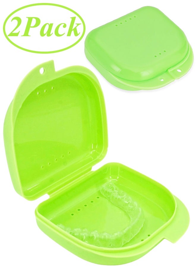 2 pcs Orthodontic Retainer Case Retainer Case Denture Case with Ventilation Holes for Mouth Guard and Floss (Green) - Image 1