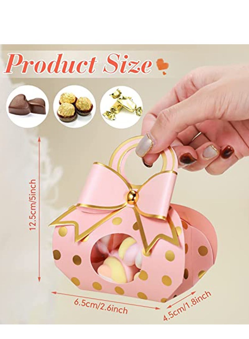 SYOSI Wedding Favor Box, Party Favor Pink Candy Box, Wedding Cake Box for Guest Bridal Shower Favor Box Wedding Box Chocolate Treat Present Bag with Bow for Wedding Party (2.6x1.8x4.9 Inch 50Pcs) - Image 2