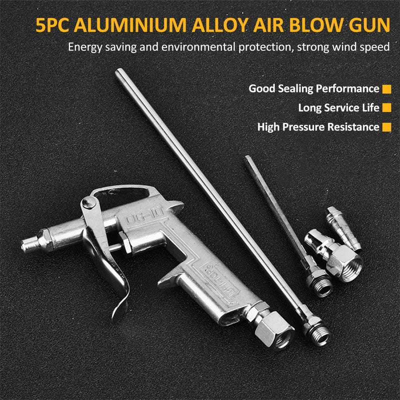 Air Blower Set Of 5: Ergonomic Pressure Grip Switch - Replaceable Long Short Nozzles Portable Mini Aluminum Alloy Air Blower For Auto Engine, Narrow Gap & Hard To Reach Locations - Image 3
