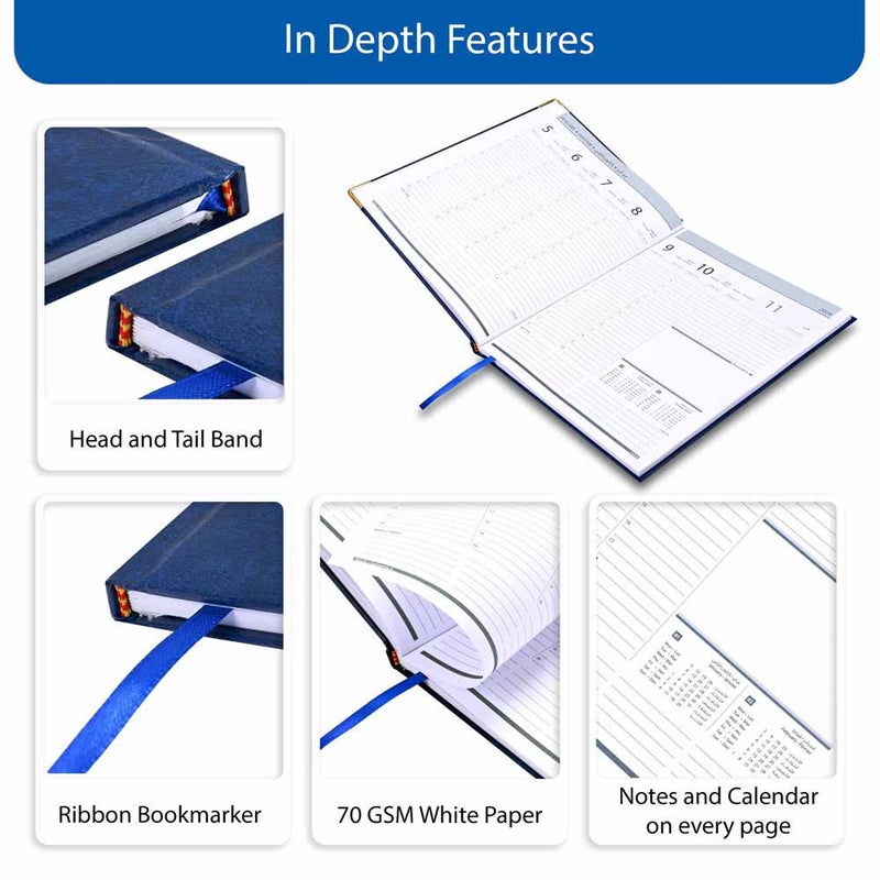 FIS مفكرة تنفيذية FIS 2026، 210x260 مم، غلاف فينيل مبطن من جانب واحد، زوايا ذهبية، أسبوع واحد في لمحة، عربي/إنجليزي/فرنسي، ورق أبيض 70 جرام، غلاف أزرق - FSDI33AE26BL - Image 5
