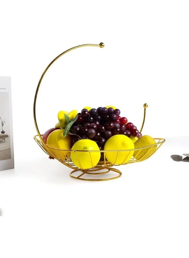BS B&S Silver Metal Wire Fruit & Vegetable Basket Stylish Kitchen Storage Container, Afternoon Tea & Dessert Stand, Snack Tray, Multi-purpose Organizer Golden Color - Image 4