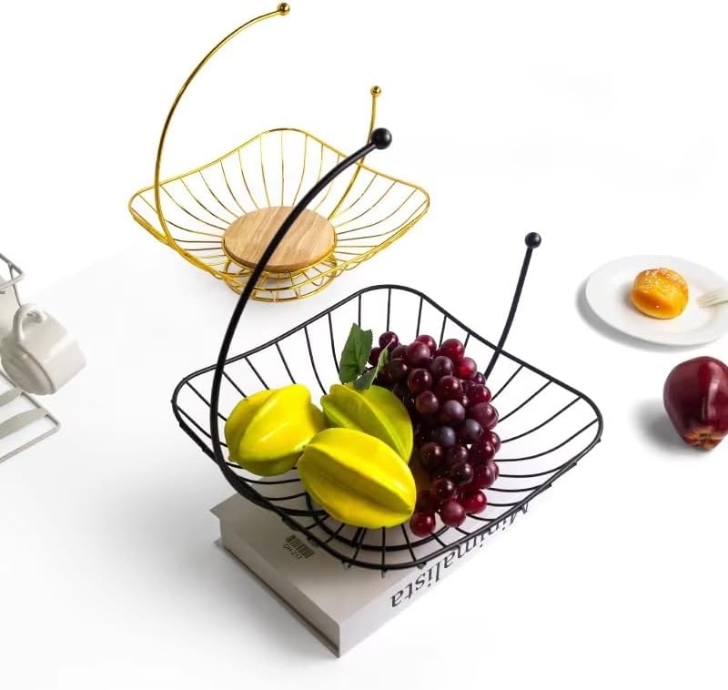 BS B&S Silver Metal Wire Fruit & Vegetable Basket Stylish Kitchen Storage Container, Afternoon Tea & Dessert Stand, Snack Tray, Multi-purpose Organizer Golden Color - Image 5
