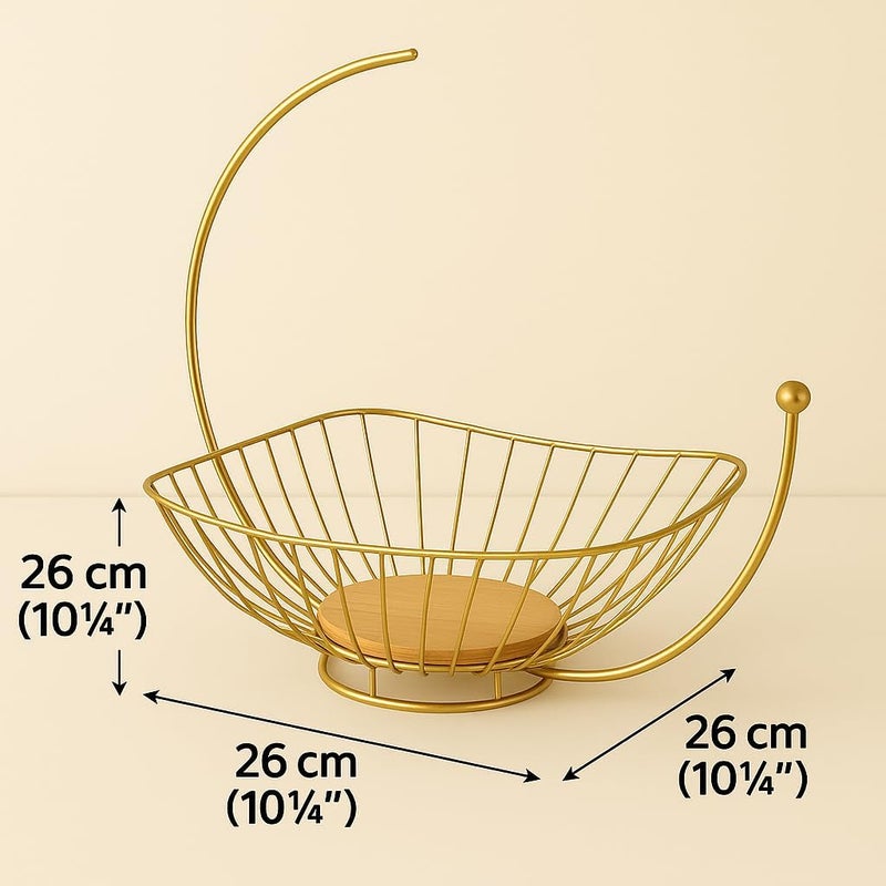 BS B&S Silver Metal Wire Fruit & Vegetable Basket Stylish Kitchen Storage Container, Afternoon Tea & Dessert Stand, Snack Tray, Multi-purpose Organizer Golden Color - Image 3