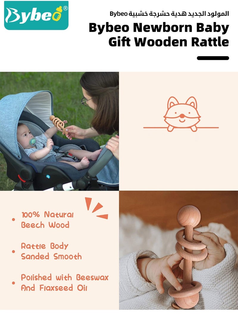 Bybeo - 7 PCS Baby Gift Set, Newborn Baby Shower Gift for Boys Girls, Baby Gift Basket with Essential Stuff, Includes Blanket, Wooden Rattle Toy, Baby Bib and Socks, Greeting Card, Newborn Baby Gift Set - Image 1
