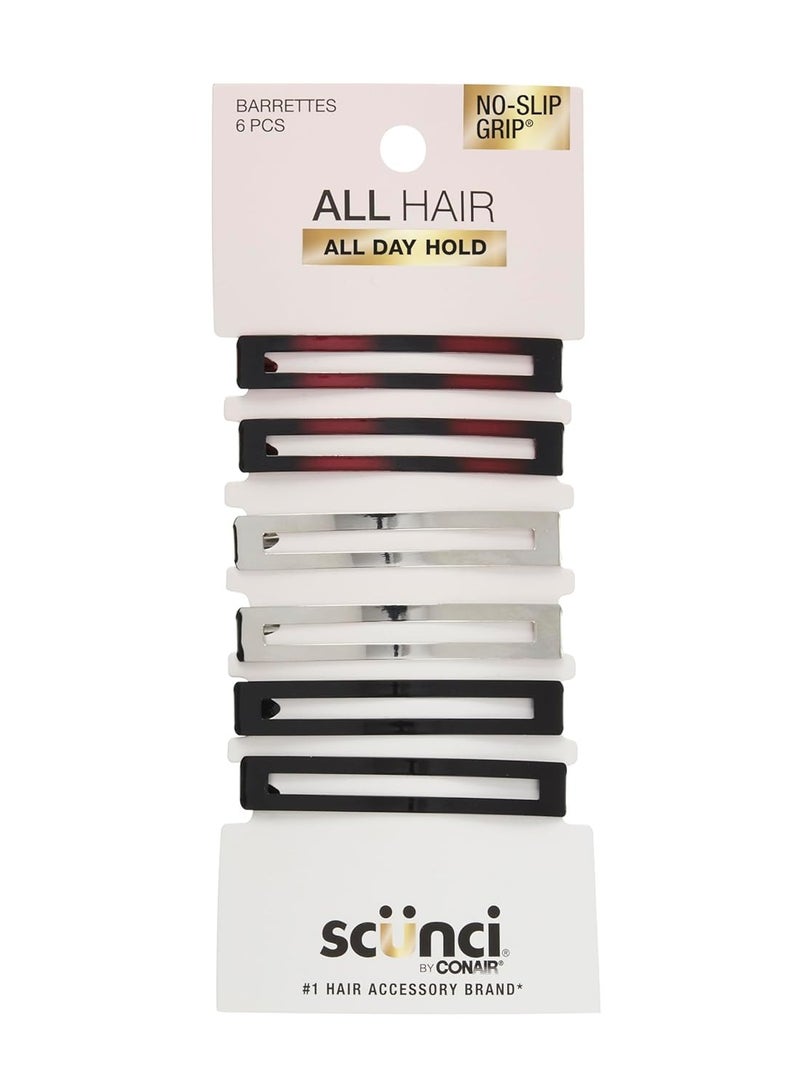 CONAIR Scunci by Conair No-Slip Grip Stay Tight Barrettes - hair barrettes for women - hair accessories for women - Assorted Neutral Metallic Colors - 6 Count - Image 1