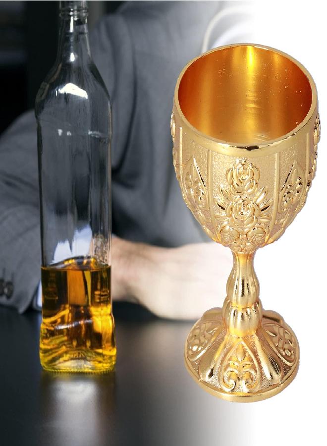 Zerodis 2Pcs Royal Chalice Embossed Cup, Vintage Handmade Goblet Chalice Unbreakable Dragon Chalice with Embossed Flower Pattern Metal Liqueur Cup(Pumpkin gold) - Image 2