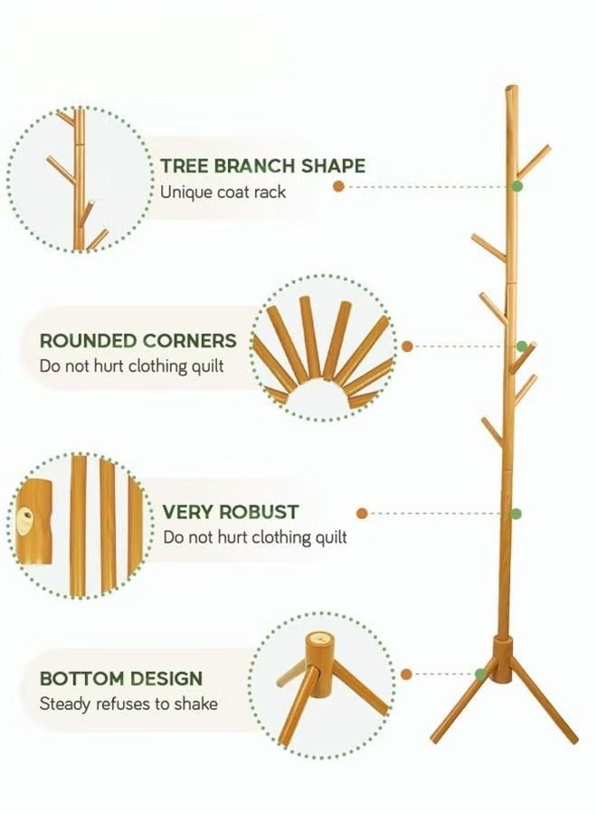 Beauenty 8 Hooks Clothes Hanger Rack Log Color Super Load-Bearing Wooden Coat Rack - Image 5