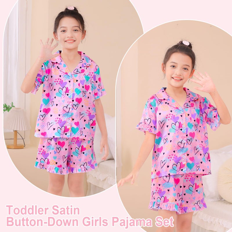 MHJY Toddler Girls Pajama Set Silk Satin Girls Pajamas Short Sleeve Button-Up Top Pajamas for Kids Pink Black - Image 4